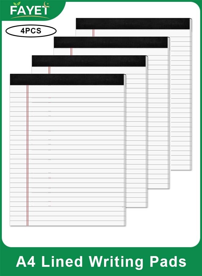 FAYET 4 Pack A4 Legal Pads, White Lined Writing Pads 8.27 x 11.69 Inch, Wide Ruled Notepads with 50 Sheets Each for Office, School, Home Use - Image 1